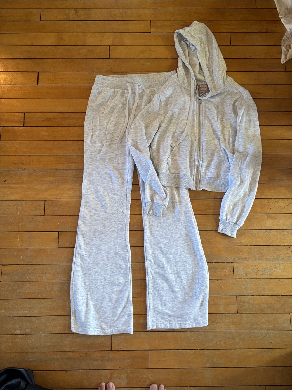 EUC Light Gray Two-Piece Lounge Set - Hoodie & Wide Leg Pants